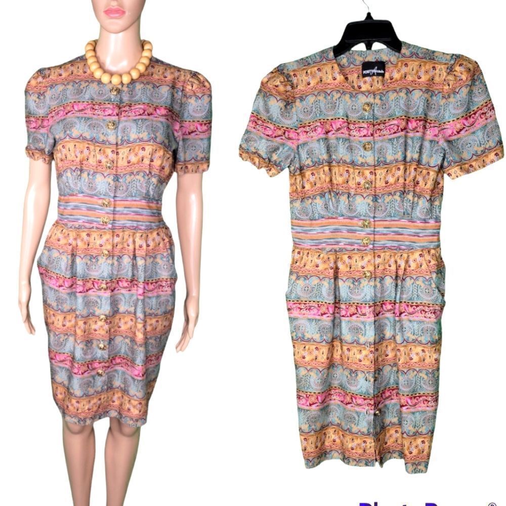 Vintage Positive Attitude short sleeve  button down midi dress.